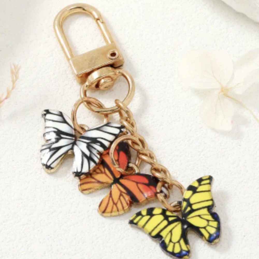 Butterfly Trio Enamel Bag Charm, Zipper pull, or Keychain 🦋 White/Orange/Yellow